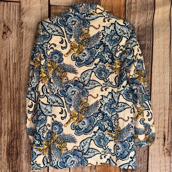 Las Sureñas Blazer Flying Tiger Floral Linen Cotton Small NWT Artwear Artistic - Picture 2 of 10